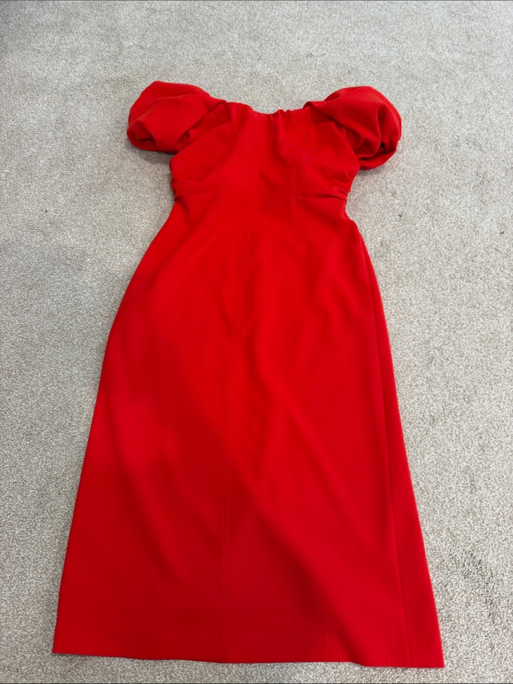 A.L.C. Red Off Shoulder Puff Sleeve Midi Dress Size 6